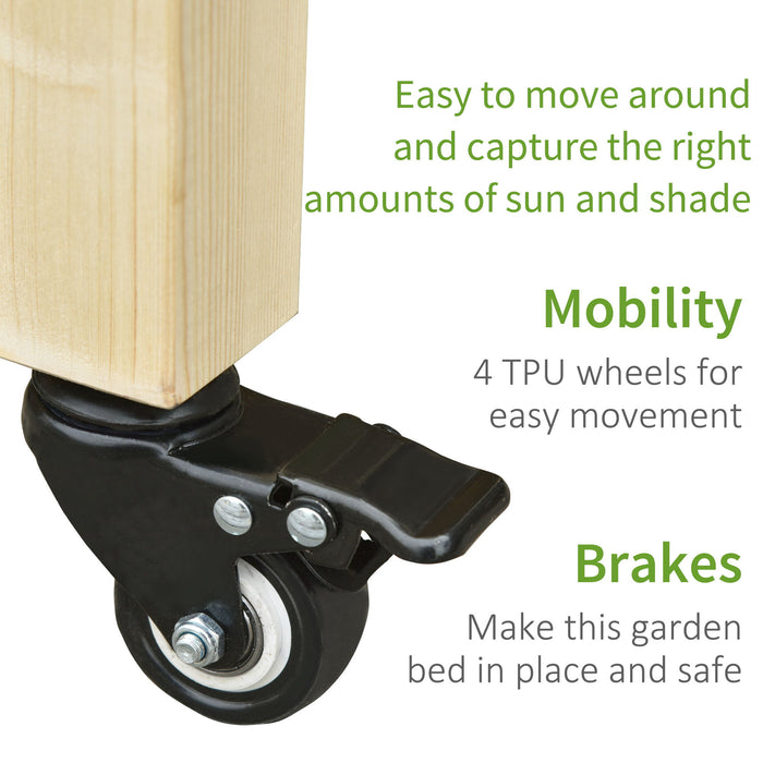 Outsunny - Raised Garden Bed, 47" x 22" x 33", Elevated Wooden Planter Box With Lockable Wheels, Storage Shelf, And Bed Liner For Backyard, Patio - Natural
