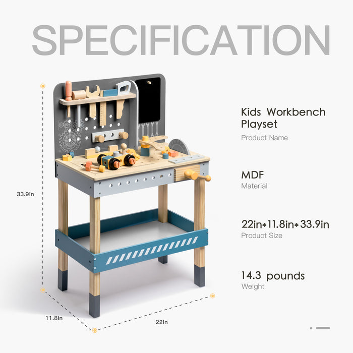 Modern Wooden Workbench With Blackboard For Kids, Tool Playset, Play Construction Sets - Dark Gray
