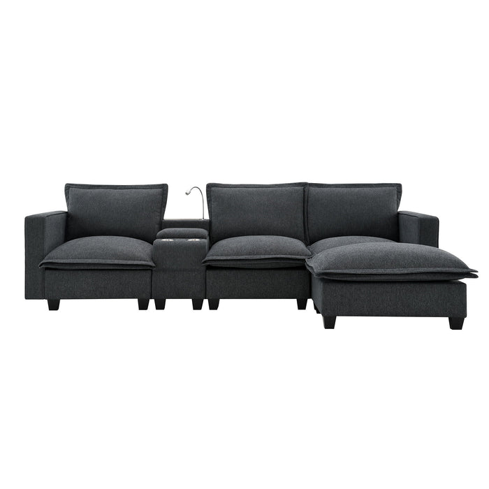 Modern Sectional Cloud Sofa With Console USB Charger Reading Light Cup Holder, Wide Seat 4 Seat Modular Couch Storable Indoor Funiture