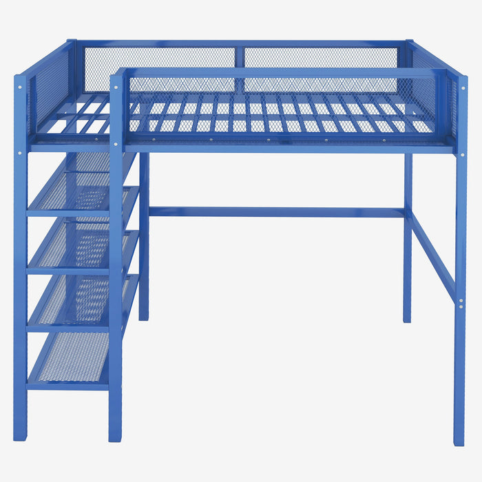 Loft Bed With 4 Tier Shelves And Storage