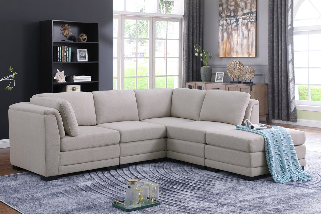 Kristin - Linen Reversible Sectional Sofa With Ottoman - Light Gray