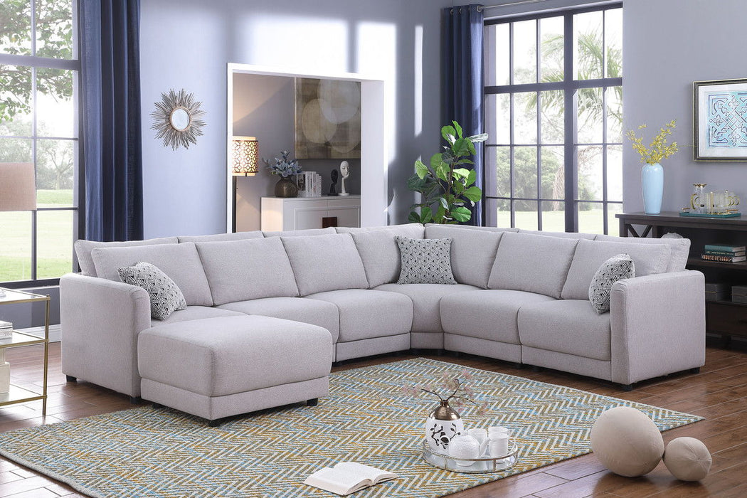 Penelope - Fabric Reversible Modular Sectional Sofa With Ottoman And Pillows