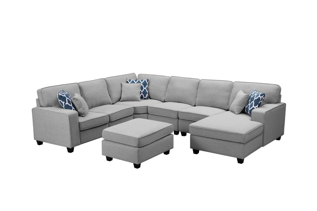 Brooke - Linen 7 Piece Modular L-Shape Sectional Sofa Chaise And Ottoman