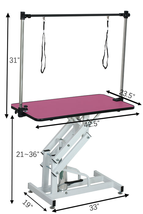 Hydraulic Pet Grooming Table With"H" Arm - Pink