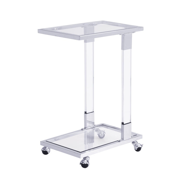 Chrome Glass Side Table, Acrylic End Table, Glass Top C Shape Square Table With Metal Base For Living Room, Bedroom, Balcony Home And Office