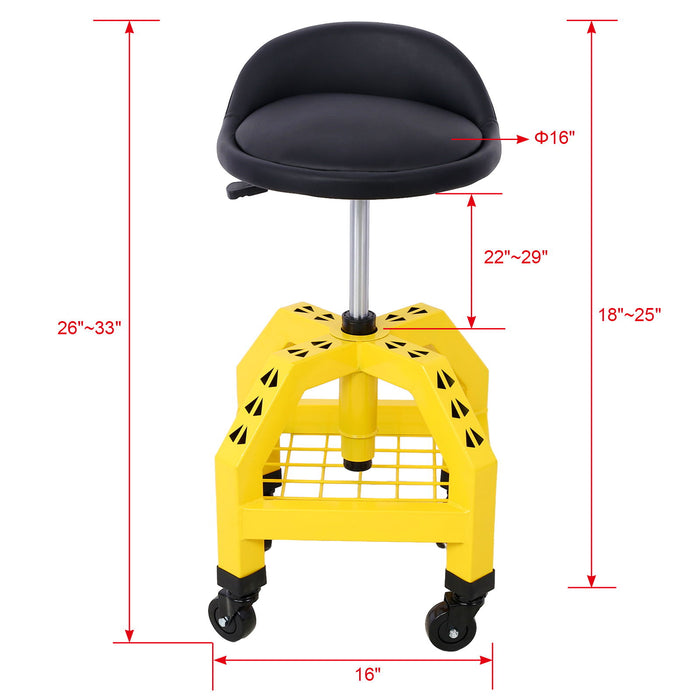 Pneumatic 360 Degree Swivel Stool, Mechanics Rolling Creeper Seat, Heavy Duty Rolling Mechanics Stool, Shop Stool With Casters