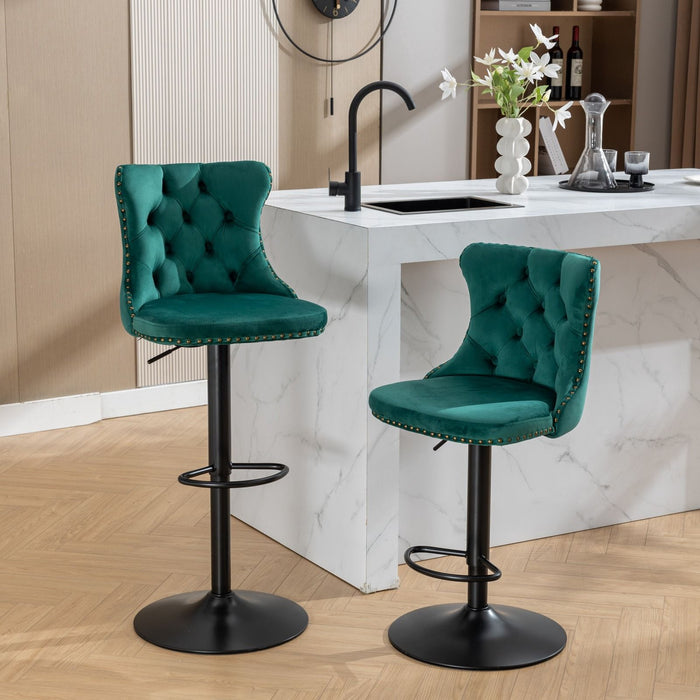 Swivel Velvet Barstools Adjusatble Seat Height, Modern Upholstered Bar Stools With Backs Comfortable Tufted For Home Pub And Kitchen Island (Set of 2)