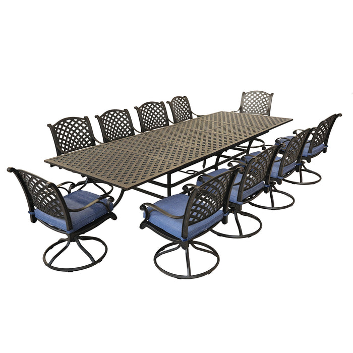 Rectangular 10 Person 126.38" Long Dining Set With Cushions - Navy Blue