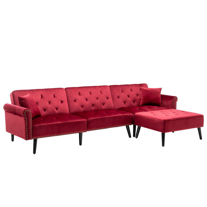 Piper - Velvet Sofa Bed With Ottoman And 2 Accent Pillows (Set of 2)