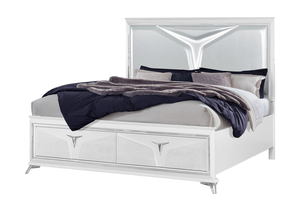 Romo - 5 Piece King Bedroom Set With LED - White