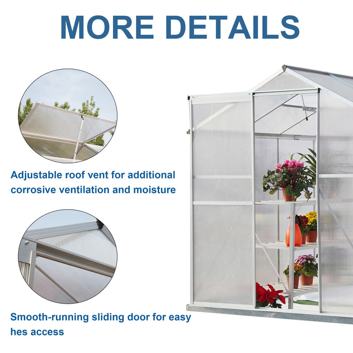 Polycarbonate Greenhouse, Heavy Duty Walk In Plant Garden Greenhouse For Backyard / Outdoor - Silver