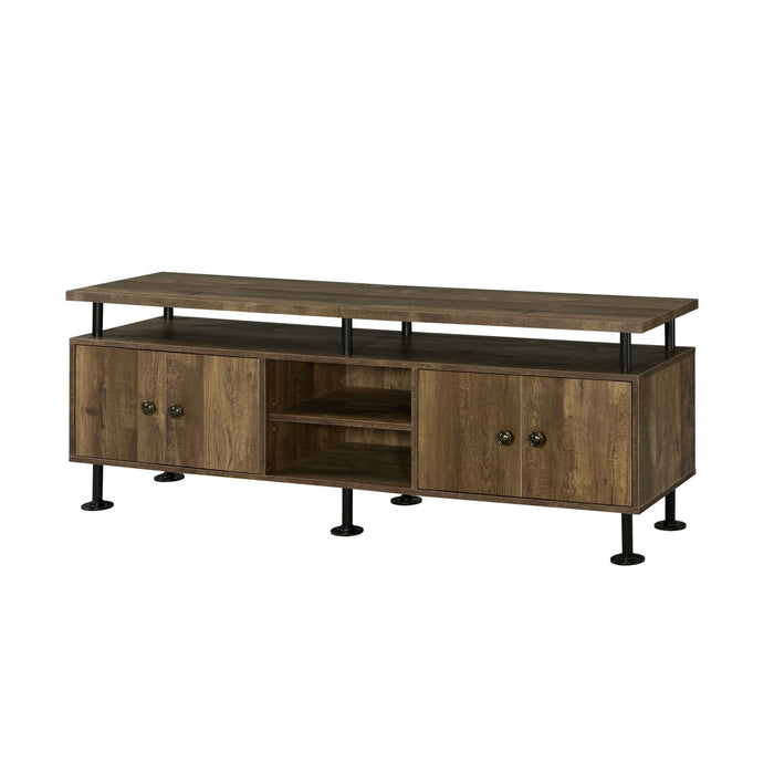 Ensata II - TV Stand - Rustic Oak & Black Finish