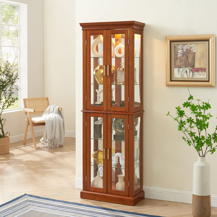 Curio Cabinet Lighted Curio Diapaly Cabinet With Adjustable Shelves And Mirrored Back Panel, Tempered Glass Doors (6 Tier), (E26 Light Bulb Not Included)