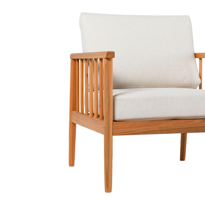 Contemporary Cushioned Eucalyptus Wood Patio Accent Chair - Natural