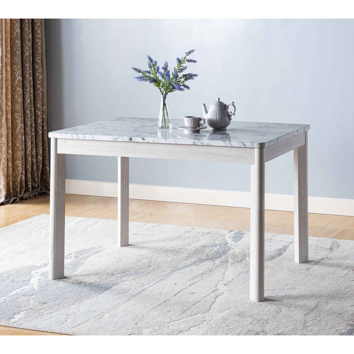 Glossy Marble Tabletop, Modern Faux Marble White Dining Table - Faux Marble White & White Oak