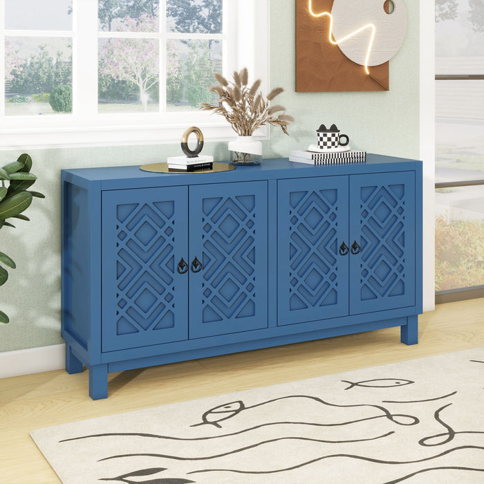 Large Storage Space Sideboard, 4 Door Buffet Cabinet With Pull Ring Handles For Living Room, Dining Room