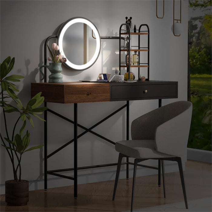 Makeup Vanity Desk With 3-Mode Lighted Mirror & Wireless Charging Station, Vanity Table With Drawer & 3 Open Shelves For Ample Storage Space, Dressing Table For Bedroom