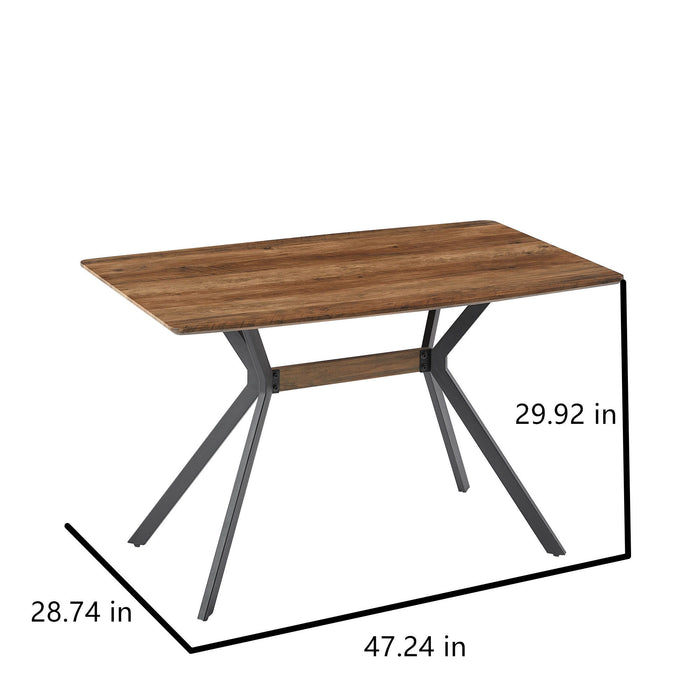 Modern Minimalist Style Dining Table MDF Wooden Top Black Metal Shelf Metal Heat Transfer Legs Leveling Feet For Dining Room Kitchen Office Table