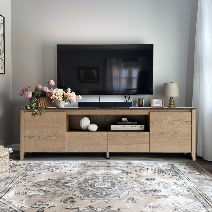 70" Modern TV Stand With LED Lights Entertainment Center TV Cabinet With Storage For Up To 80" For Gaming Living Room Bedroom - Natural Wood Wash