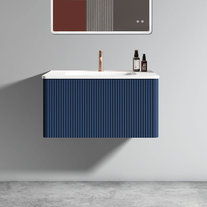 Etna - Striped Bathroom Vanity With Ceramic Sink, Wall Mounted Floating Bathroom Vanity For Modern Bathroom