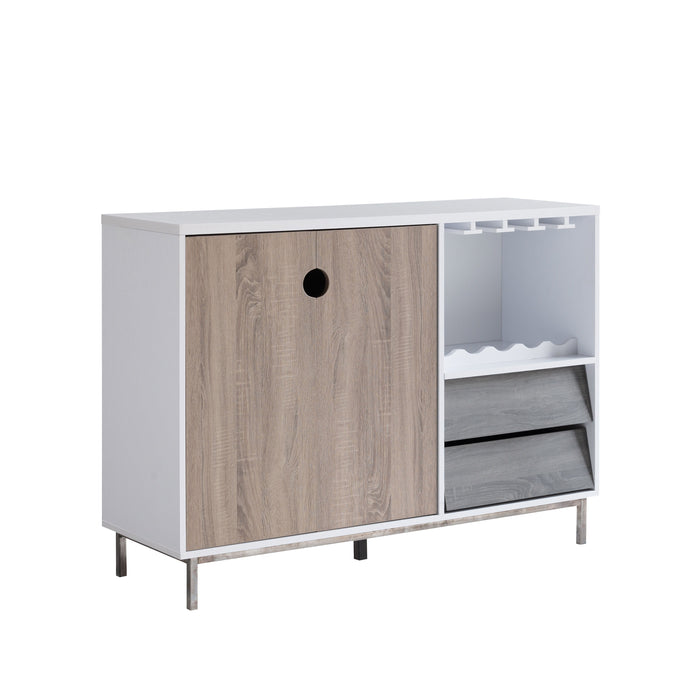 Wooden Display Rack, Cabinet With Drawer - White, Dark Taupe & Distressed Grey
