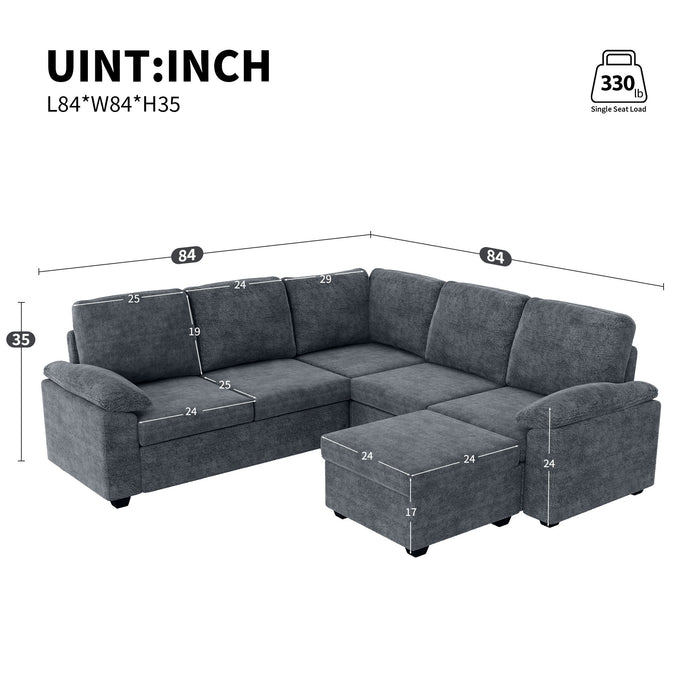 Modern Velvet Sectional Sofa Set, Large U Shaped Upholstered Corner Couch With Ottoman, Armrest Pillow, 6 Seat Indoor Furniture For Living Room