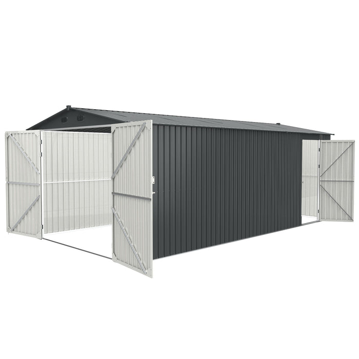 Outdoor Storage Shed, Metal Garden Shed Backyard Utility Tool House Building With 2 Door And 4 Vents For Car, Truck, Bike, Garbage Can, Tool, Lawnmower - Dark Gray