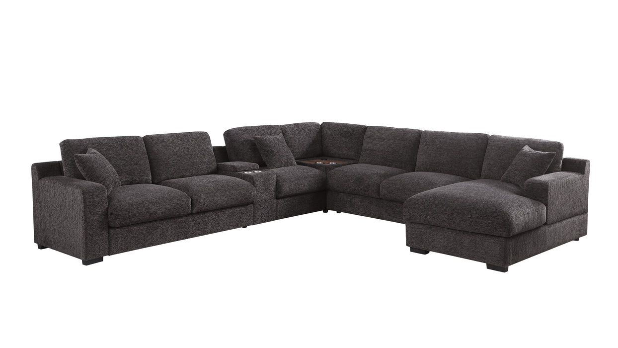 Celine - Chenille Fabric Corner Sectional Sofa With Right-Facing Chaise, Cupholders, And Charging Ports - Gray