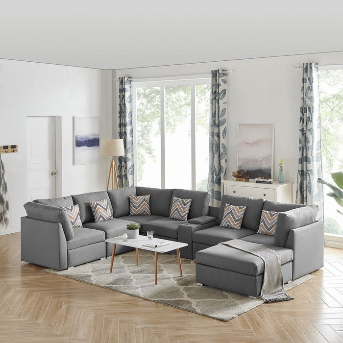 Amira - Fabric Reversible Modular Sectional Sofa With USB Console And Ottoman