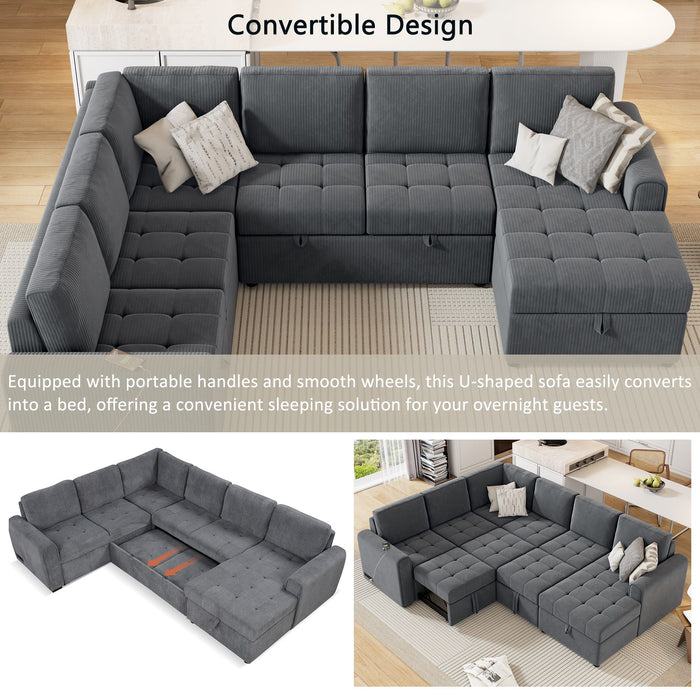 U-Shaped Sofa Sectional Sofa Pull-Out Sofa Bed With A Storage Chaise Lounge, Charging Devices For Living Room