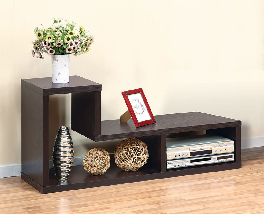 L Shape Geometric TV Stand Two Piece Extendable Media Furniture - Espresso