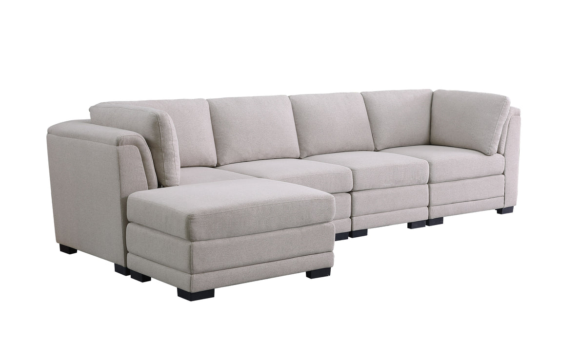 Kristin - Linen Reversible Sectional Sofa With Ottoman - Light Gray