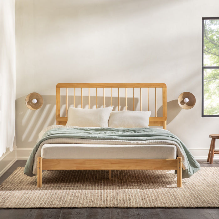 Mid-Century Modern Solid Wood Spindle Bed