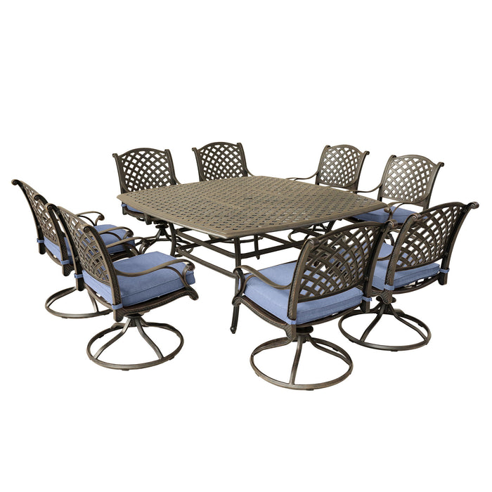 Square 8 Person 63.98" Long Dining Set With Dupione Brown Cushions