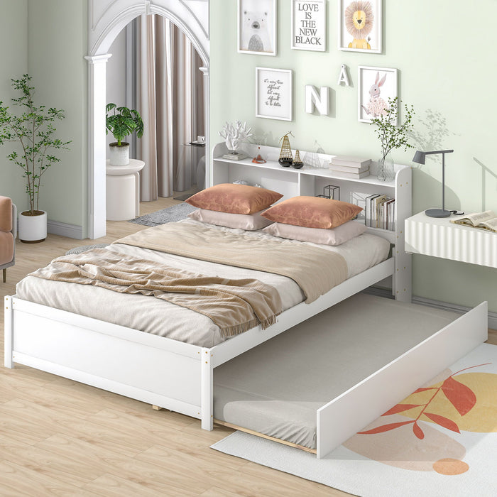 Full Bed With Trundle, Bookcase - White