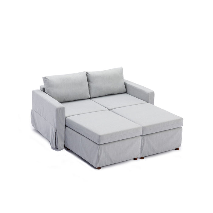 2 Seat Module Sectional Sofa Couch With 2 Ottoman, Seat Cushion And Back Cushion Removable And Washable - Light Gray