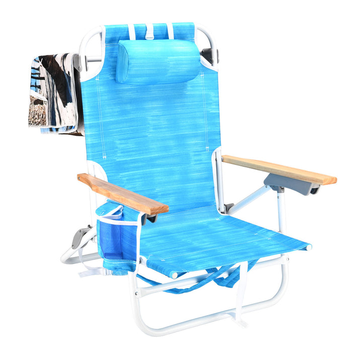 Backpack Beach Chair For Adults, Beach Towel, 5 Position Chair With Pouch Folding Lightweight Positions Back Pack, 1 Piece - Aqua Blue