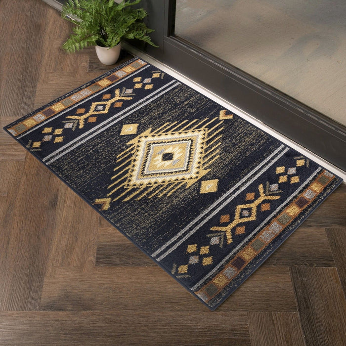 Tribes - 2'7" X 7'3" Southwest Area Rug Polypropylene - Black