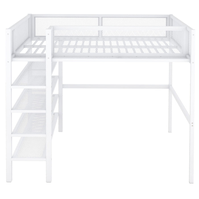 Loft Bed With 4 Tier Shelves And Storage