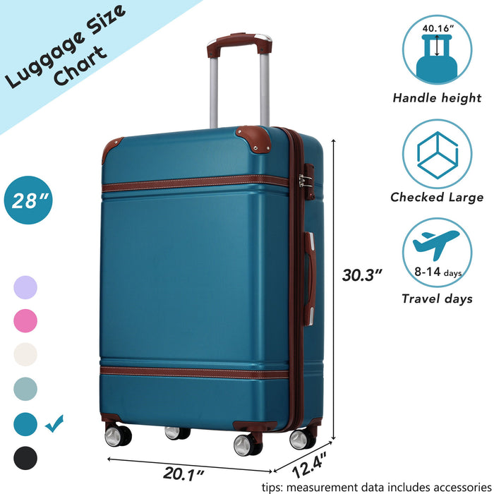 Hardshell Luggage With Tsa Lock, 28" Expandable Lightweight Suitcase With Spinner Wheels, Single Vintage Luggage