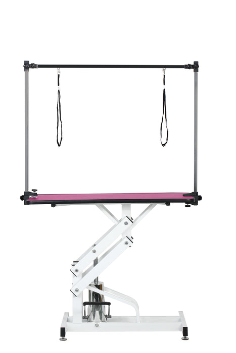 Hydraulic Pet Grooming Table With"H" Arm - Pink