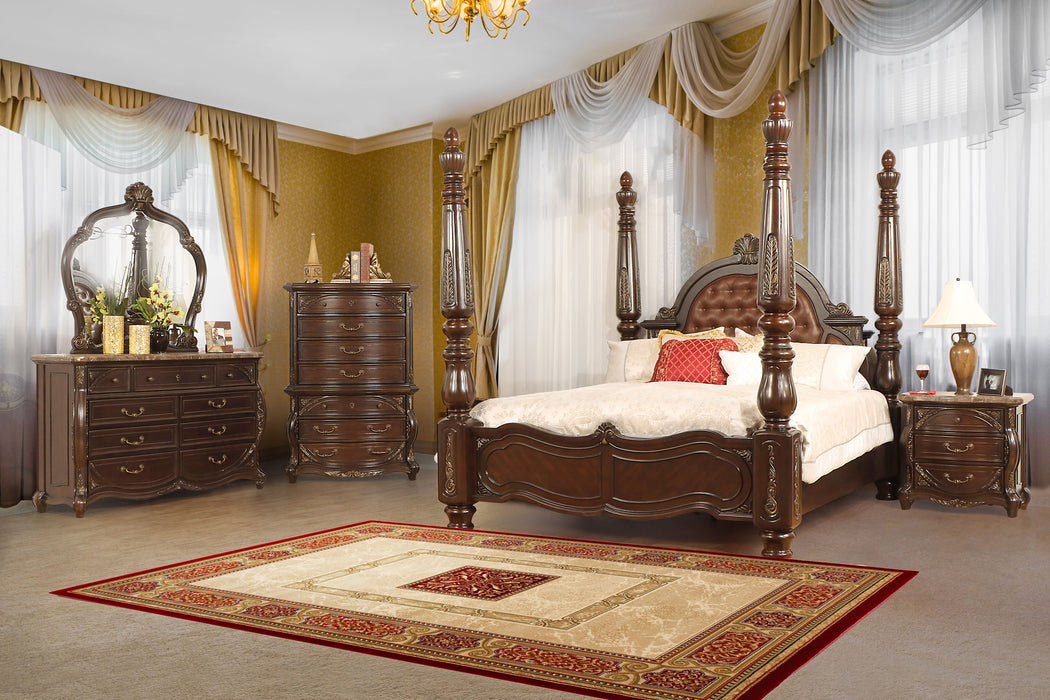 Palazzo Marina - 5/0 Queen Poster 5 Piece Bedroom Set (Bed, Dresser, Mirror, Chest, Nightstand) - Dark Brown