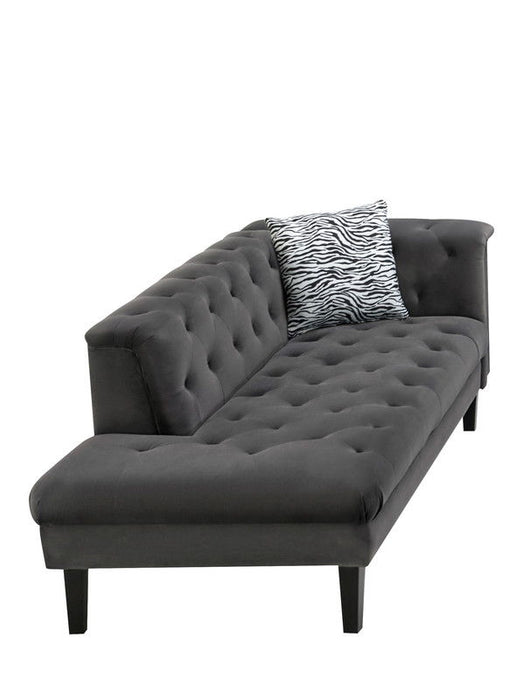 Mary - Velvet Tufted Chaise With 1 Accent Pillow - Dark Gray
