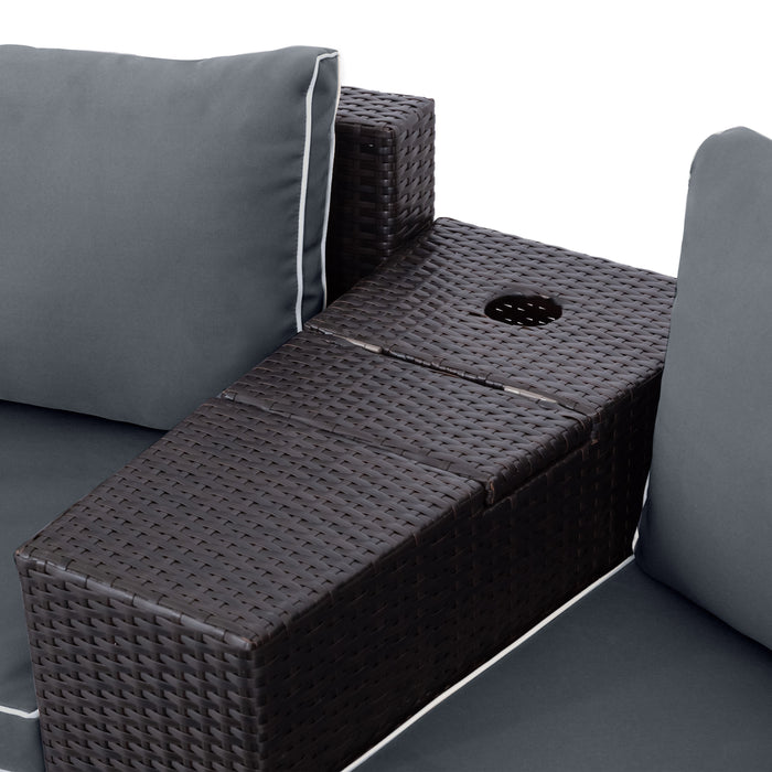 Juego de sofás seccionales de ratán para patio, semicirculares, para exteriores, 6 piezas, marrón y gris
