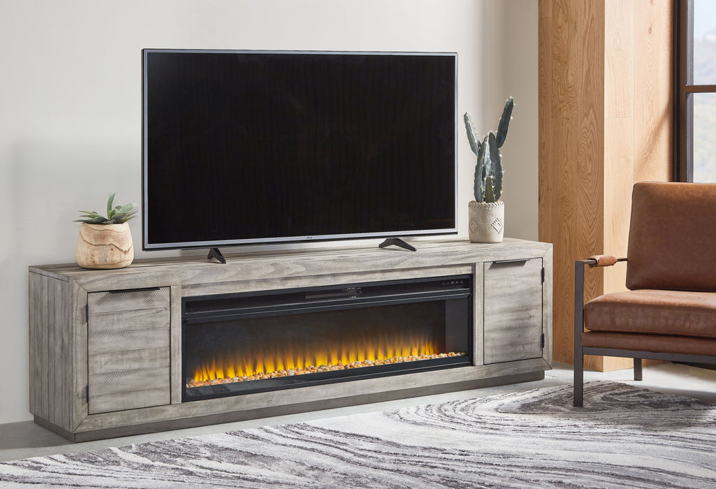 Naydell - Gris - Mueble para TV de 92" con amplio inserto para chimenea