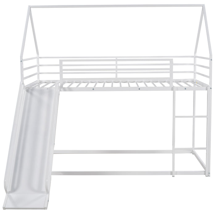 Twin over Twin House Bunk Bed with Ladder and Slide,White