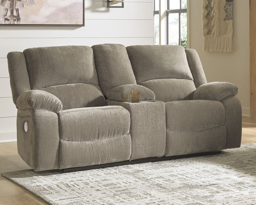 Draycoll - Pewter - Dbl Rec Pwr Loveseat com console