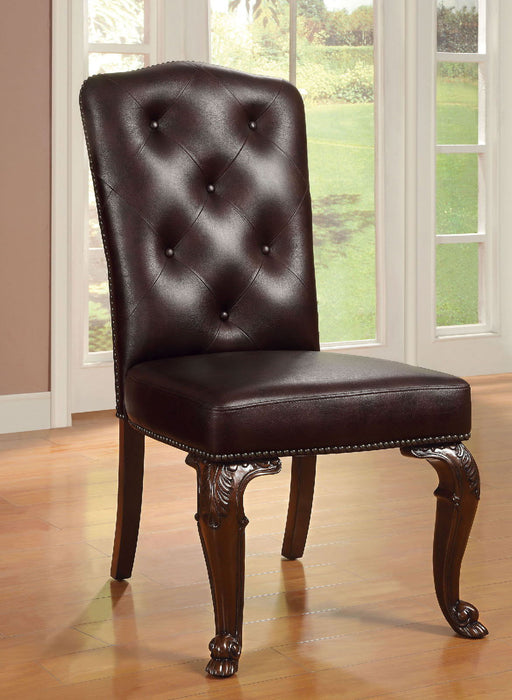 Bellagio - Cadeira lateral de couro sintético (conjunto de 2) - Marrom Cereja / Marrom