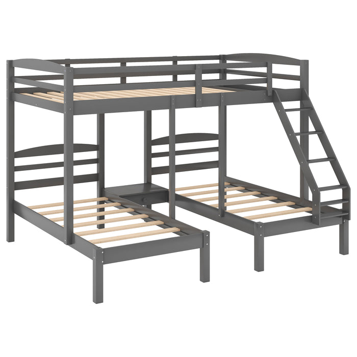 Litera completa con dos camas individuales y dos camas individuales, litera triple, gris