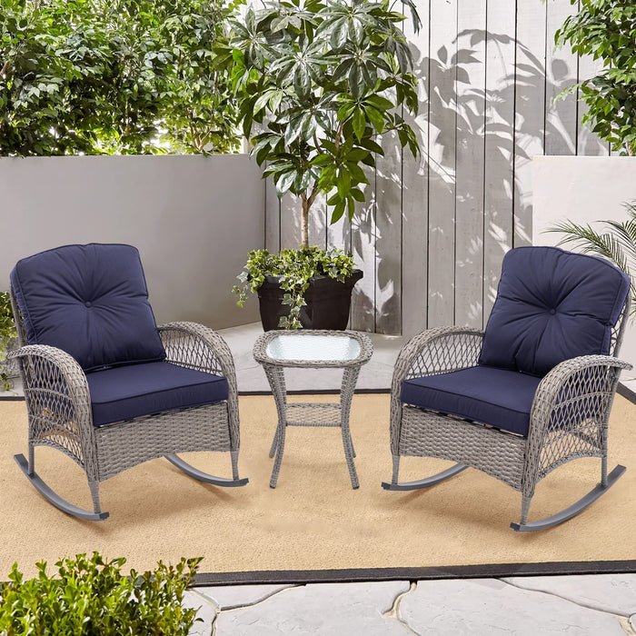 3pcs conjunto de cadeira de balanço de vime moderno para móveis ao ar livre